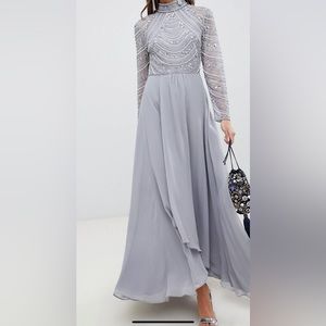 ASOS DESIGN maxi dress with long sleeve embellished bodice.
